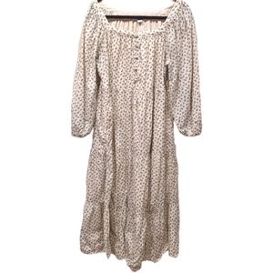 Old Navy Black & Gold Floral Print on Cream Square Neck Prairiecore Dress (L)